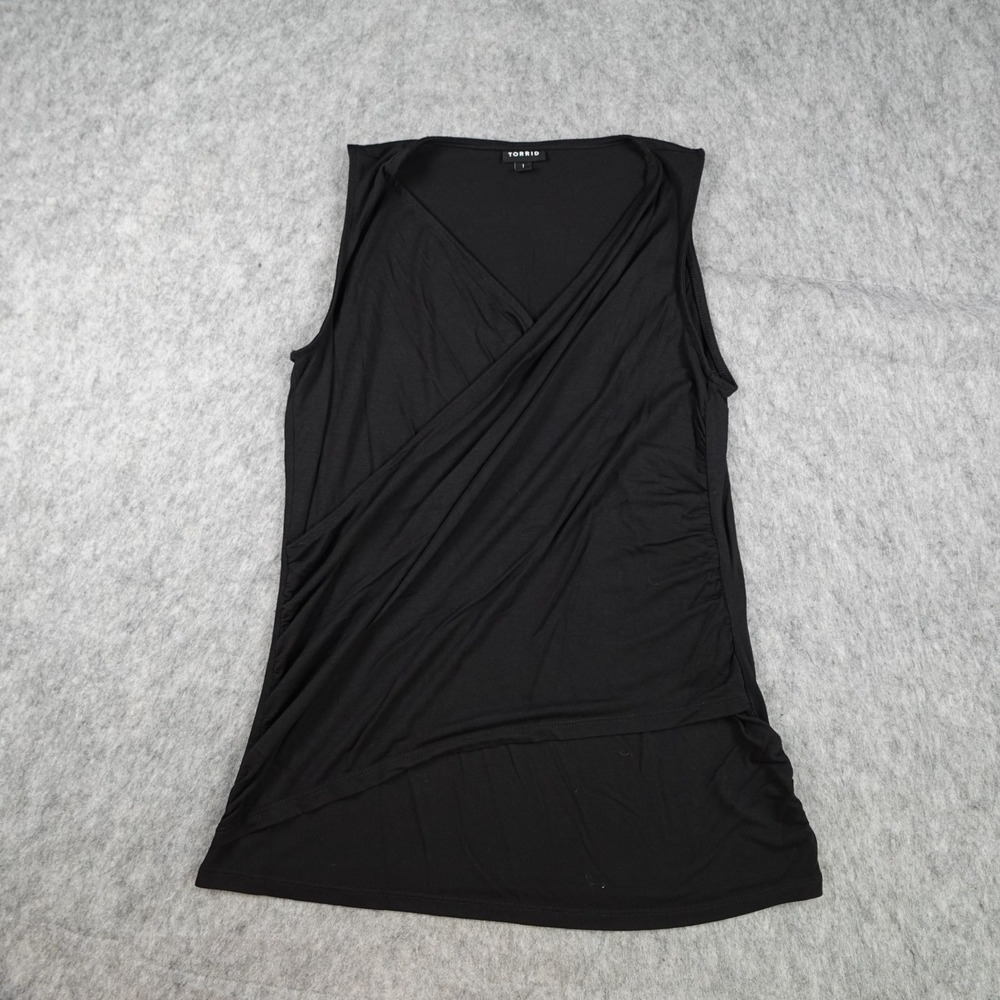 Torrid Top Women 1X Black Sleeveless Faux Wrap V Neck Ruched Jersey Knit